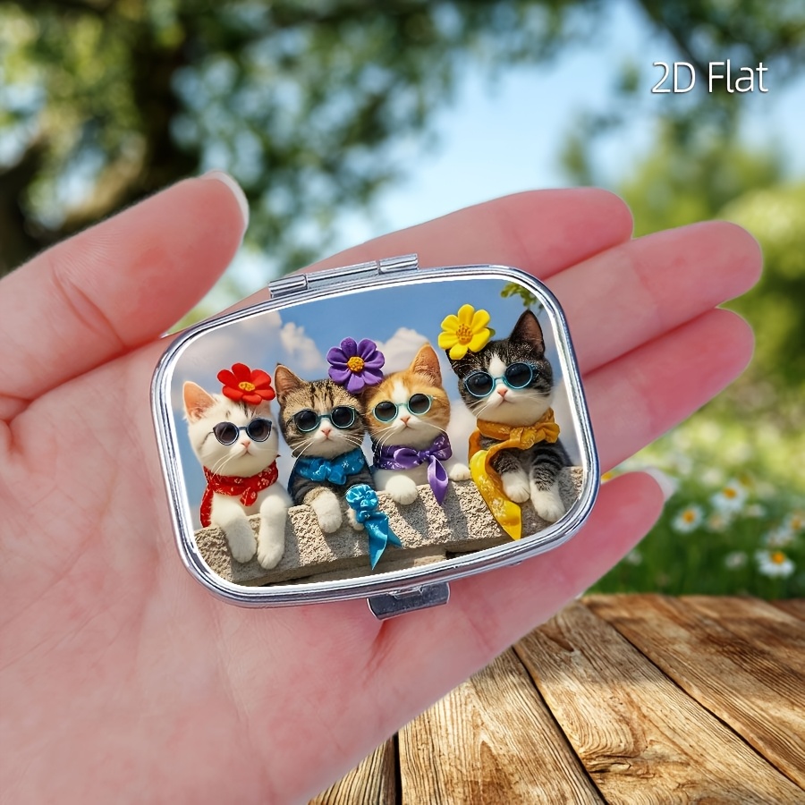 Travel Accessories As Gifts - 플랫 디자인, 귀여운 고양이 무늬 알약통