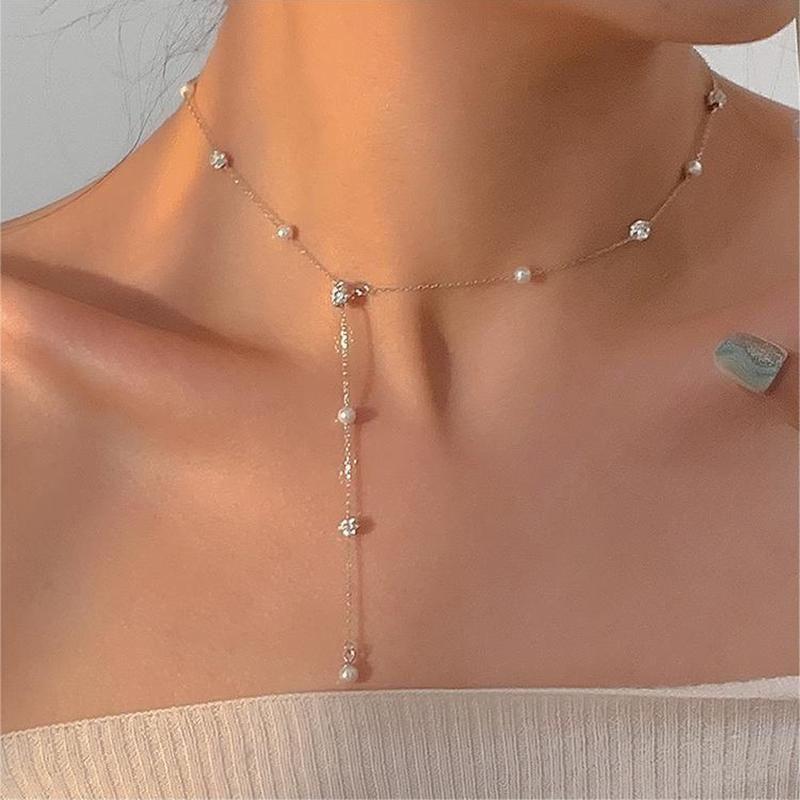 로맨틱 스위트 모조 진주 지르콘 태슬 쇄골 체인 목걸이 - Travel Accessories As Gifts 리뷰 및 가격