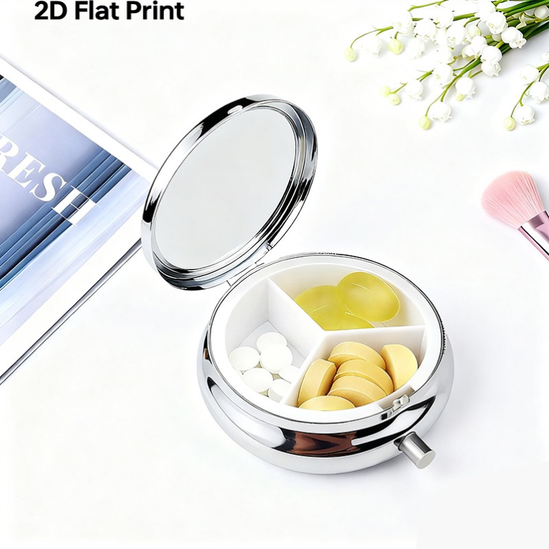 평평하고 휴대 가능한 원형 금속 알약 케이스는 약품,  - Travel Accessories As Gifts 리뷰 및 가격