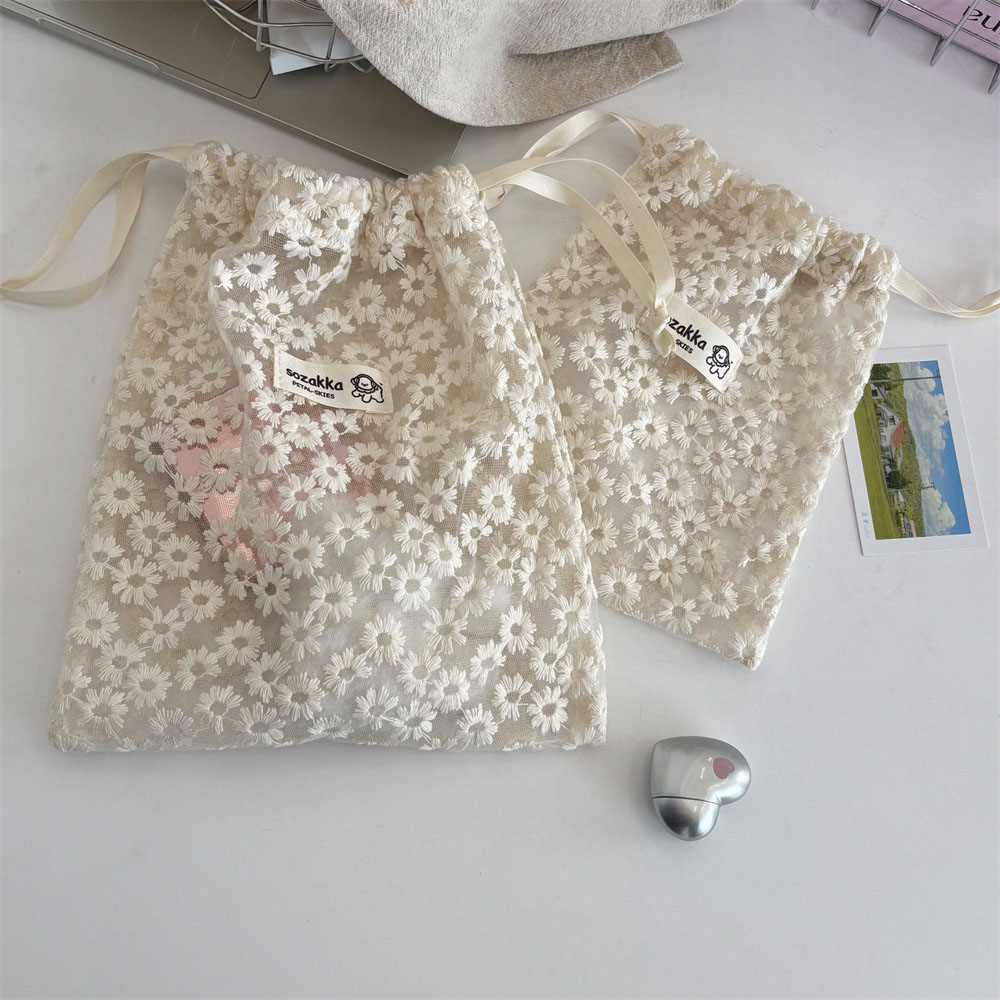 레이스 자수 데이지 메쉬 드로스트링 메이크업 가방 여름 - Travel Accessories Organizer Bag 리뷰 및 가격